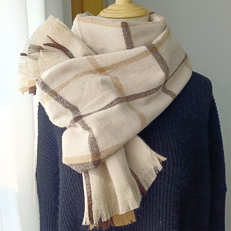 Unisex Plaid sjaal dames mode temperament elegante sjaal verdikt warm dubbel buiten_voghion.com