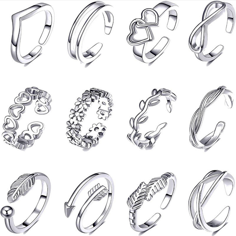 D049 Amazon's New 12Pcs Retro Beach Foot Ring Personalized Cut Out Heart Retro Women's Foot Ring