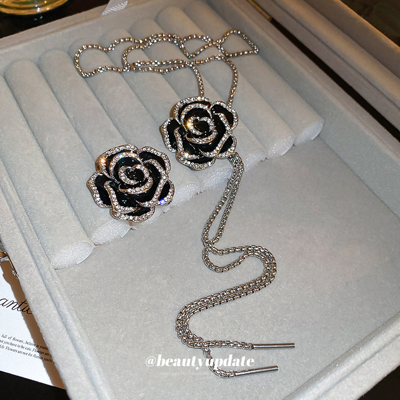 Camelia ZIRCON aceite goteo collar ajustable nicho dulce fresco estilo largo borla suéter cadena moda luz collar de lujo