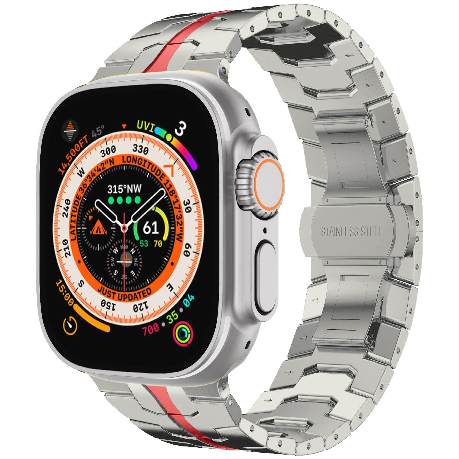 Adecuado para Apple Watch correa de acero inoxidable Apple Watch Ultra Iron Man cinturón de acero sólido hebilla de mariposa
