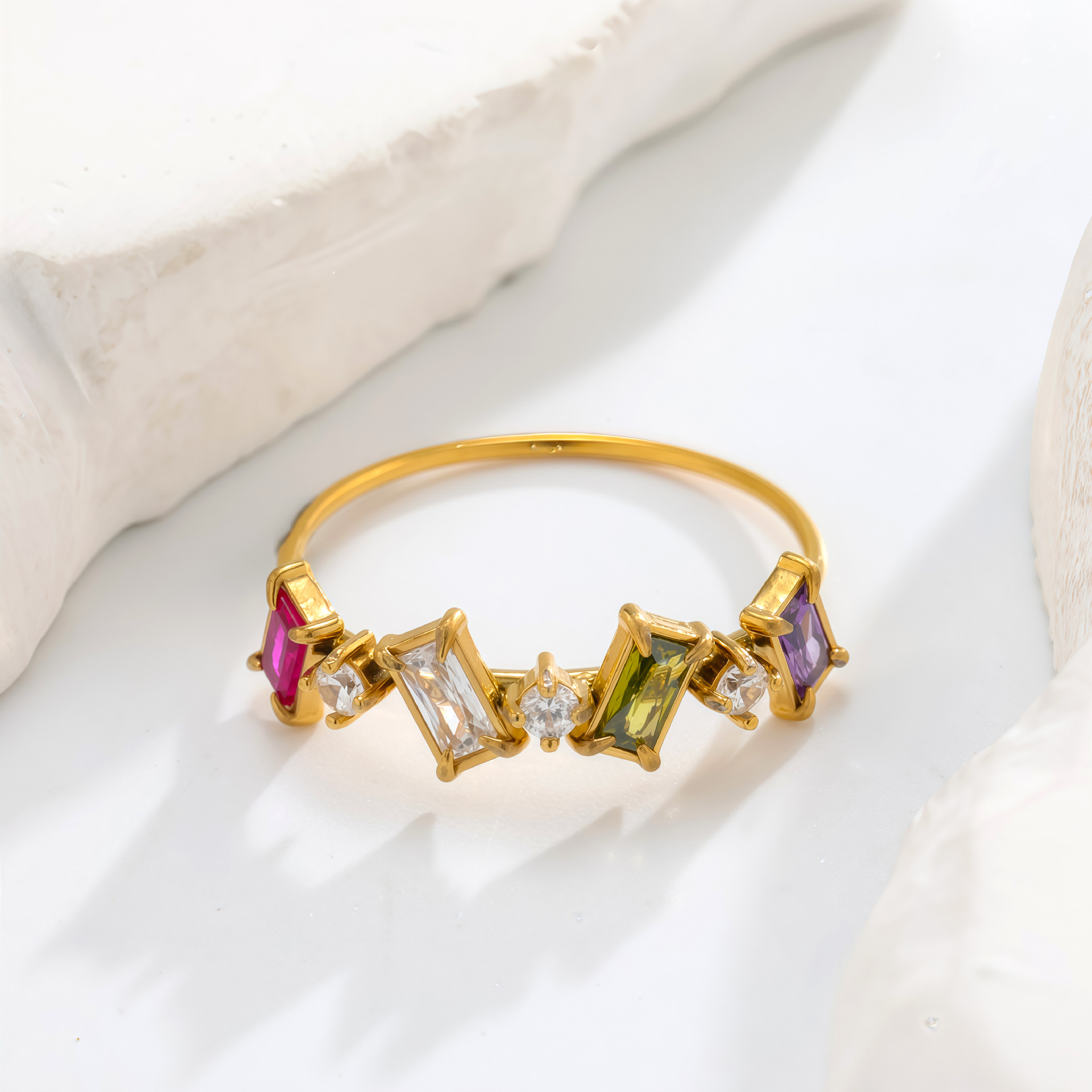 Colorful Stackable Ring For Women, Gold-plated Niche Jewelry_voghion.com
