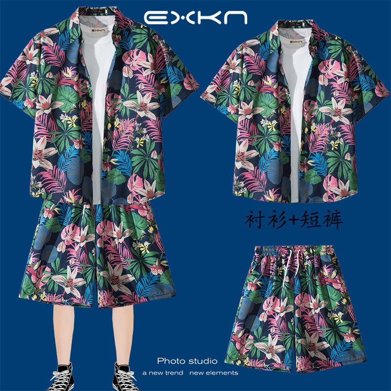 Summer Shorts Beach Shirt Set Men's Sanya Travel Vacation Large Size Clothes Seaside Travel Wear Summer Wear