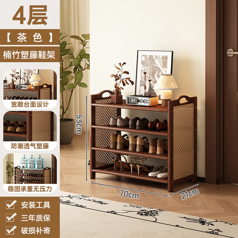 Estante de zapatos puerta doméstica puerta de entrada multicapa simple nuevo 2025 explosión de madera maciza alquiler de habitaciones gabinete de zapatos interiores
