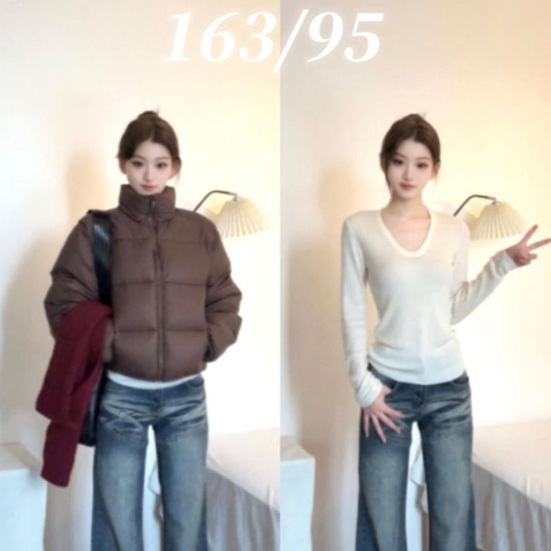 Kendall Jenner Style Short down Jacket Winter Women's 2025 New Brown Coat Petite Lightweight Stand Collar Puffer Jacket