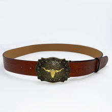 爆款镂空设计牛头复古做旧工艺男款装饰腰带外贸跨境欧美皮带