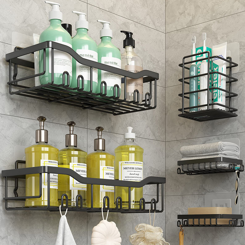 Estante de almacenamiento para baño de Amazon, arte en hierro, organizador de pared sin taladro para jabón y artículos de tocador.