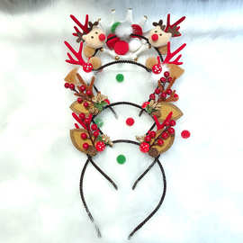 圣诞新款鹿角磨菇发箍可爱毛毛球耳朵头箍女圣诞表演道具发箍头饰