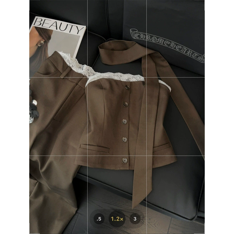 Женский топ-труба с кружевной отделкой и лентой на шее, топ в стиле hot girl с высокой талией