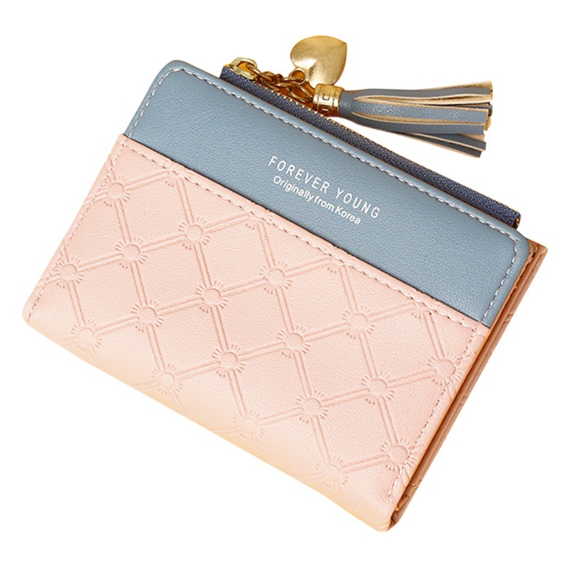 Factory In-Stock Women's Short Wallet, Korean Style, Color-Blocking, Fresh and Simple Student Wallet, Zipper Coin Purse, Wholesale