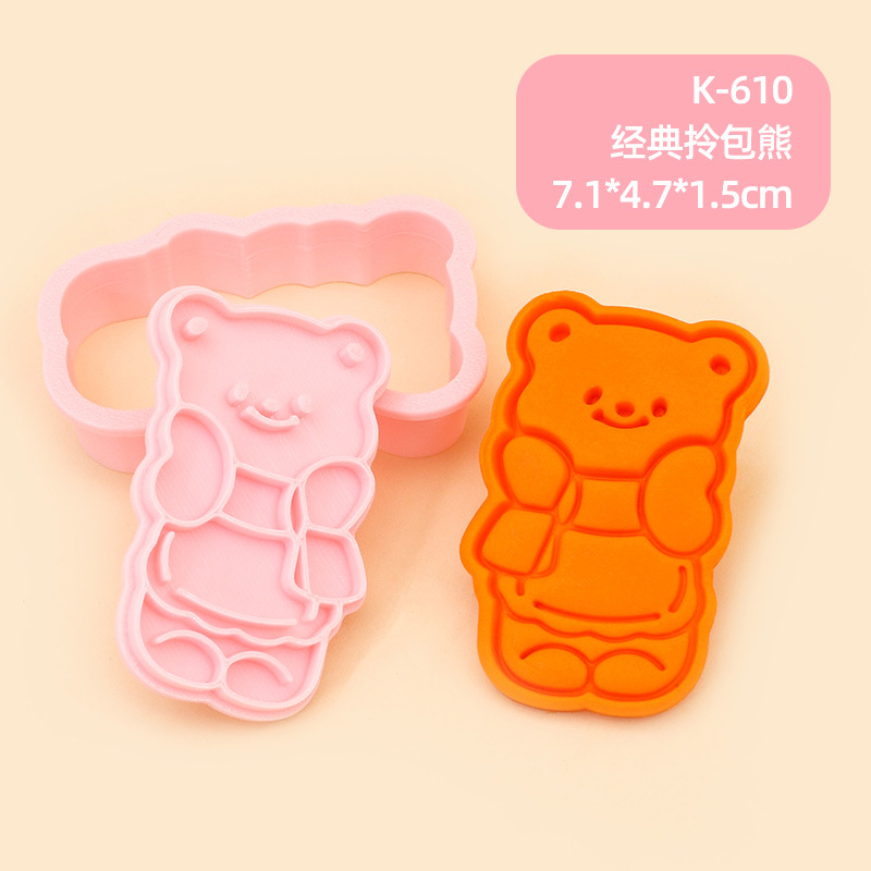 Molde de galletas de oso de mantequilla Postre de oso de oso de marca de galletas fondant prensa manual 3D herramienta de horneado de prensa tridimensional