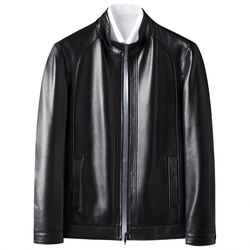 Demi-season short jacket, genuine leather
