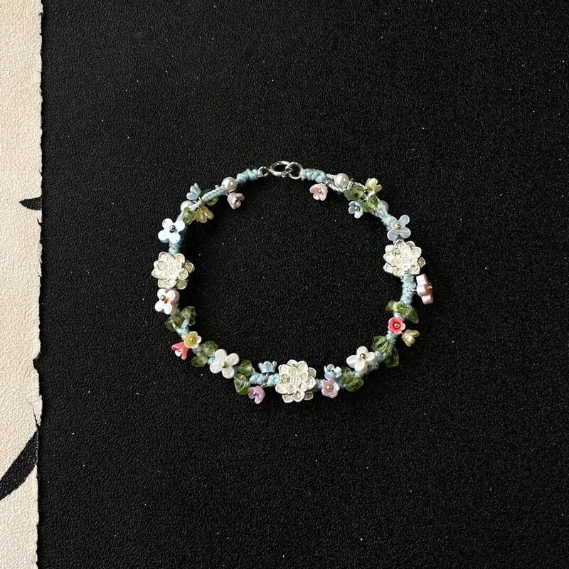 British Designer S925 Silver-Plated Lotus Colorful Woven Bracelet Niche Jewelry Accessory