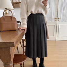 韩系穿搭厚实赫本风毛呢百褶高腰显瘦休闲半身裙子女2025秋冬新款