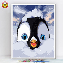跨境代发 南极动物企鹅冰雪世界卡通diy数字油画手工填色画批发