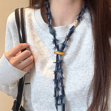 布艺亚克力木头流苏项链复古民族风锁骨链小众轻奢高级感饰品批发