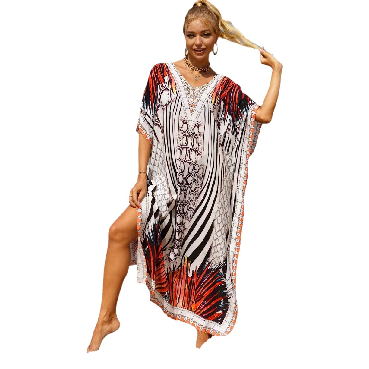 19 colores transfronterizos europeos y americanos populares rayón playa blusa Bohemia playa vestido más tamaño vestido 511