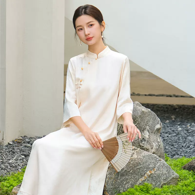 2024春季女装新款唐装女汉服中国风旗袍新中式禅意女士修身连衣裙