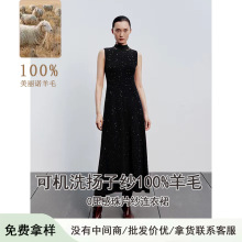 襡家可机洗 名媛风春季新款无袖半高领连衣裙黑色收腰优雅小礼裙