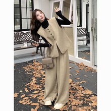 高级感西装马甲阔腿裤套装女秋季新款雅丹风松弛感气质显瘦两件套