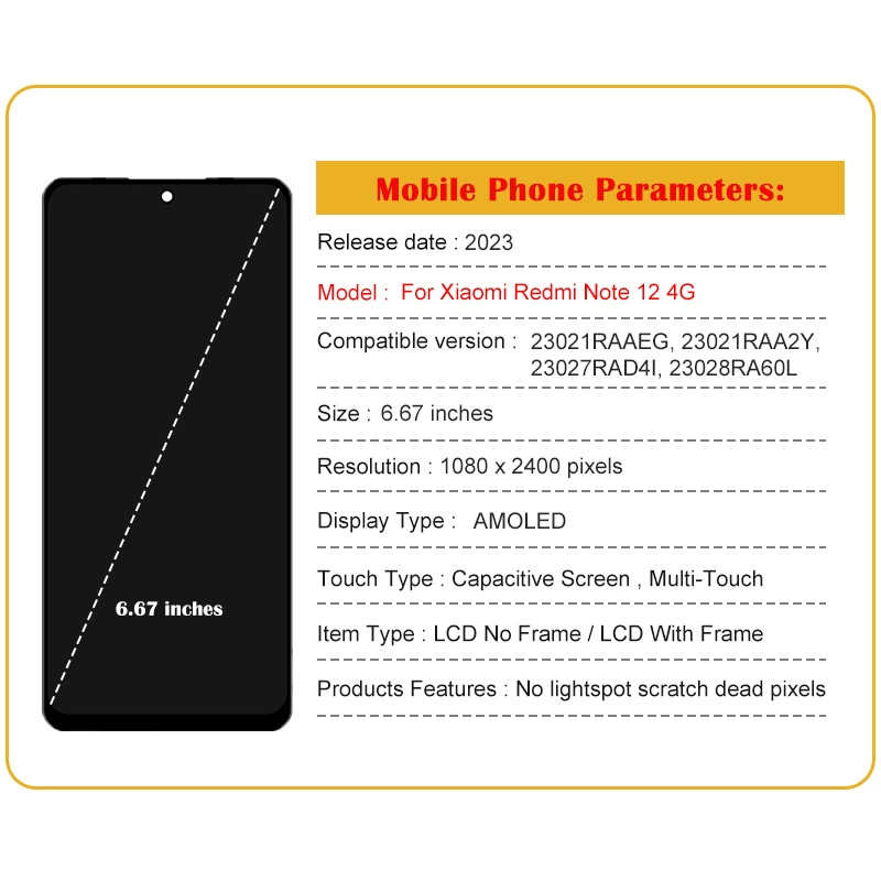 Подходит для мобильного телефона Redmi Redmi Note12 4G сборка экрана оригинальный ЖК-дисплей интегрированный внутренний и внешний экран