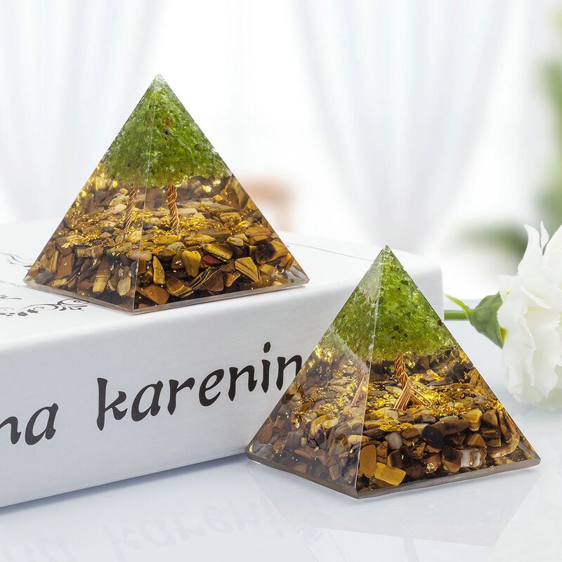 树脂金字塔摆件 橄榄石组合水晶碎石生命树 能量发生器 家居摆设 图 4