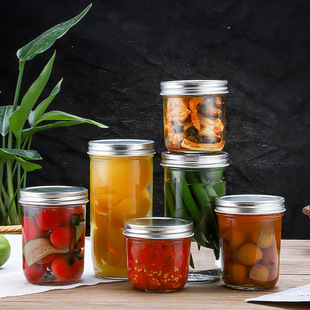Customized Transparent Glass Pickle Bottle Aluminum Lid Jam Honey Bottle Kitchen Food Grade Sealed Jar Snack Bottle
