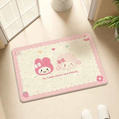 Avtomobil döşəmə paspasları — Door Mat Bathroom Non-Slip Foot - melody-and-little-sheep-candy-powder-4060cm-imitation-cashmere-dot-plastic-bottom