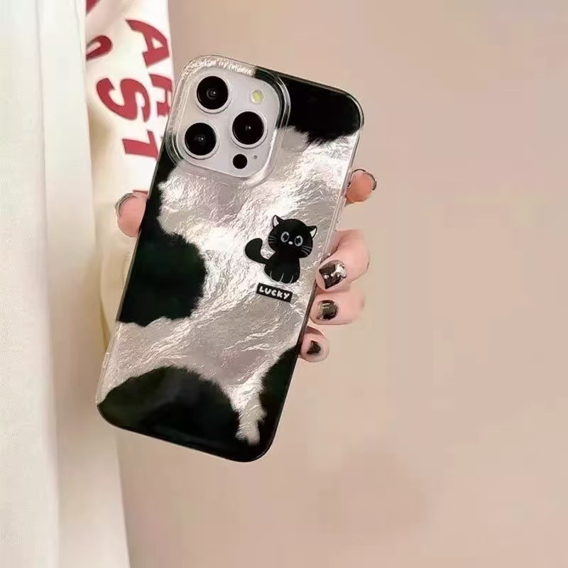 Nicho ins patrón manchado dibujos animados gato negro para iphone15ProMax nueva funda para teléfono móvil Apple 16 13/14