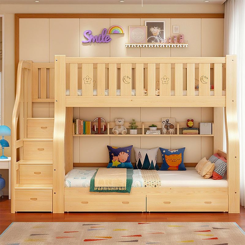 All Solid Wood Bunk Bed, High and Low Bunk Bed, Household Simple, Non-Disturbing Bunk Bed, Double Children's Bed