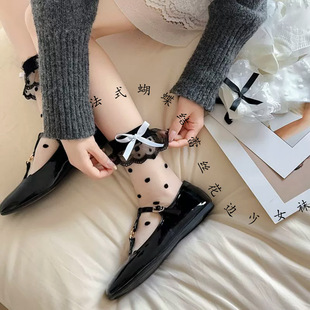 French Bow Girl Lace Stockings Cartridge Lolita Socks Lightweight Breathable Sweet Fashionable Glass Stockings