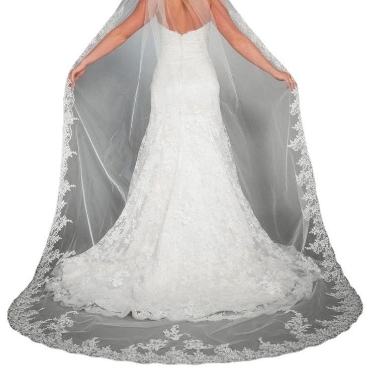 Cross-Border Hand-Pulled 3m Wedding Veil Long Cathedral Bride Swiss Mesh Metal Comb Headdress Amazon