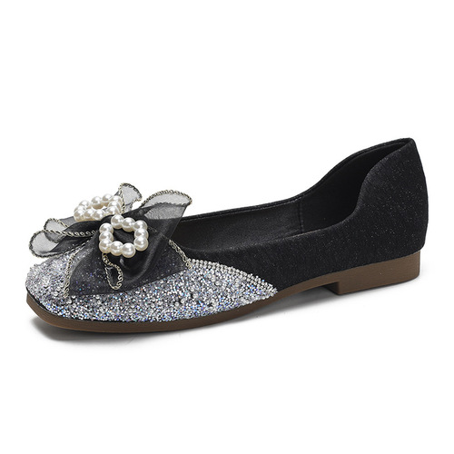  New Slip-on Flat Single Soft Sole Chickpea Shoes for Women, Gentle Match with Dresses, Fairy Grandmother Shoes with Late Wind