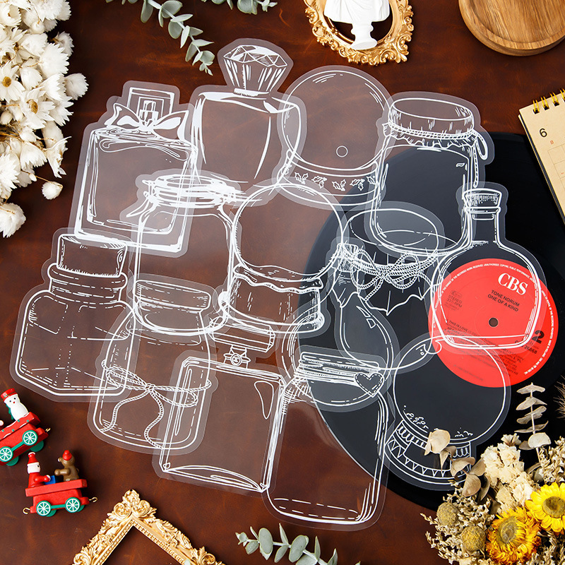 Transparent PET sticker bag handmade DIY bottle dried flower hand account sticker transparent bookmark glass bottle sticker decoration