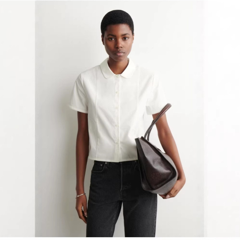 Cos Style Women's Clothing Mall Same Style Standard Fit Curved Cut Cotton Shirt Women's White 2026 Spring New Arrival