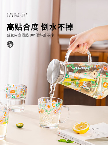 WI25 wholesale glass printed cold kettle high temperature resistant household large capacity water container cold kettle set high boron