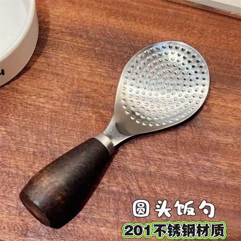 木柄不锈钢饭勺立式电饭煲勺子米饭家用铲子加厚耐高温食品级饭勺|undefined