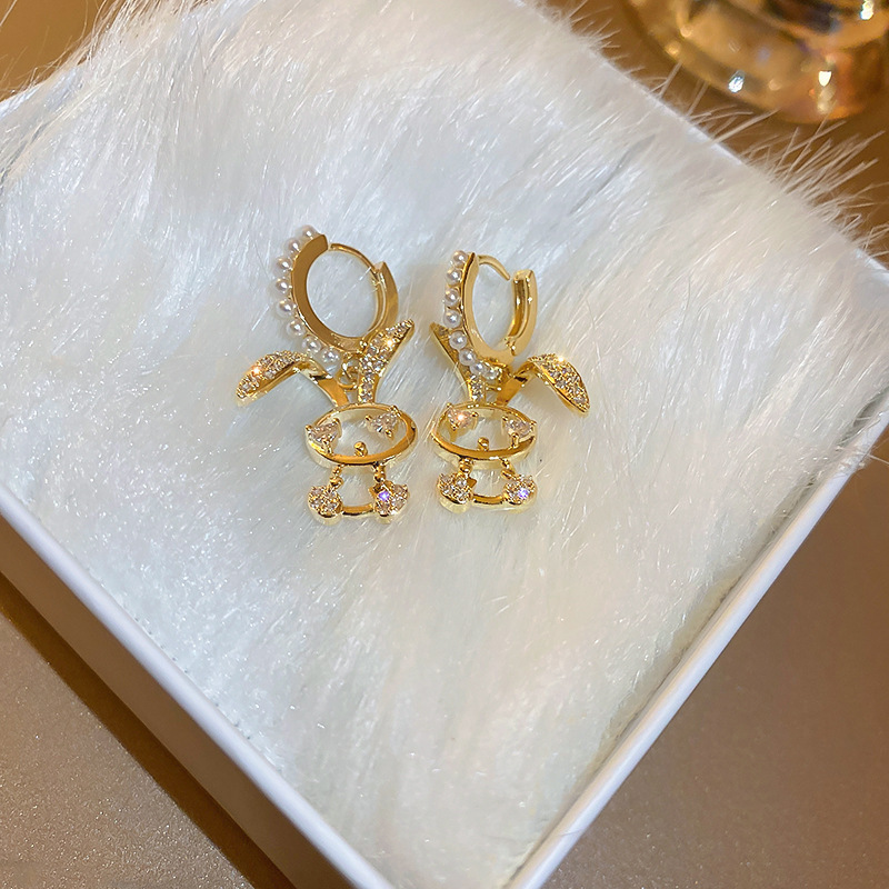 1 Pair Casual Elegant Lady Geometric Bow Knot Inlay Imitation Pearl Zircon Drop Earrings display picture 6