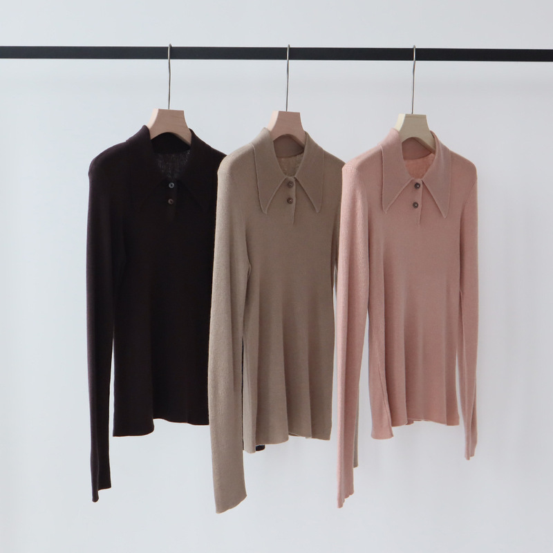 Thirteen Lines Autumn and Winter New Wool Blended Sweater Slim-fit Base Sweater Inner Design Lapel Top for Women