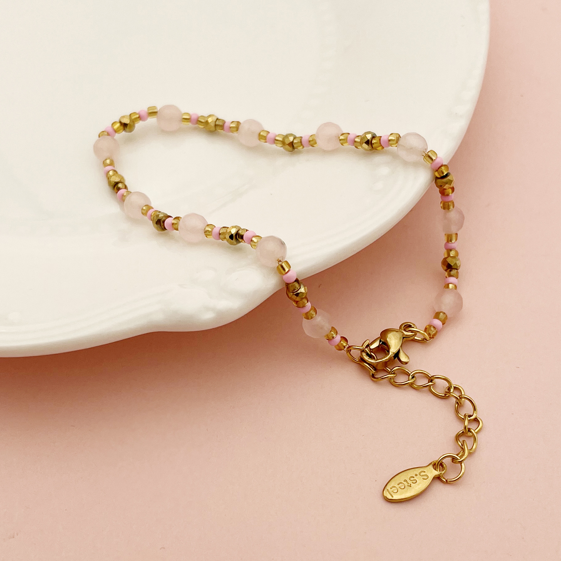 Simple Style Circle Titanium Steel Beaded Bracelets 1 Piece