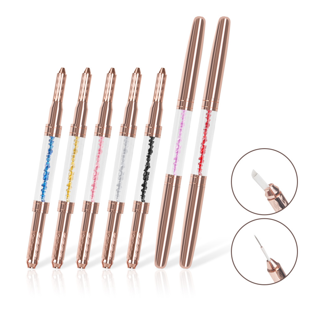 Rose gold double-ended crystal permanent makeup pen with cap, size 54 eyebrow pencil, Korean style multi-functional permanent makeup pen.