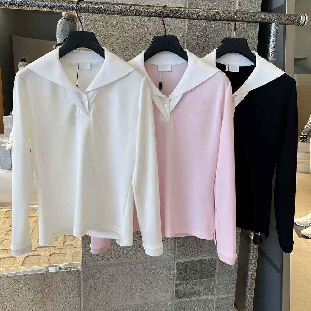 Autumn and Winter Golf Clothing for Women, Long-Sleeved, Contrasting Colors, Fashionable and Versatile, Lapel T-Shirt, Quick-Drying, Breathable Sports Jersey