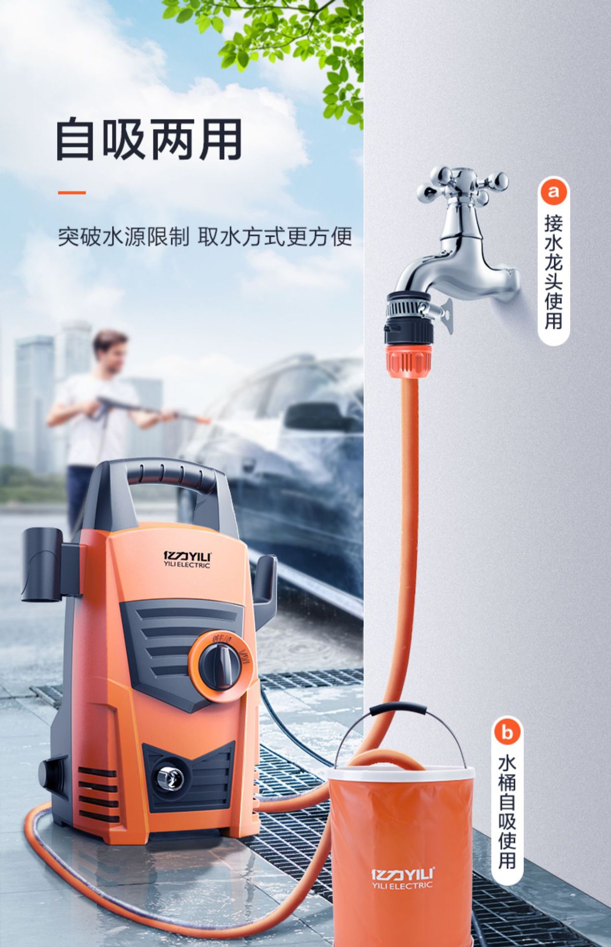 Yili 4435 High Pressure Car Washer Household 220v Pump High Power Cleaning Water Gun Grab Artifact Fully Automatic Portable