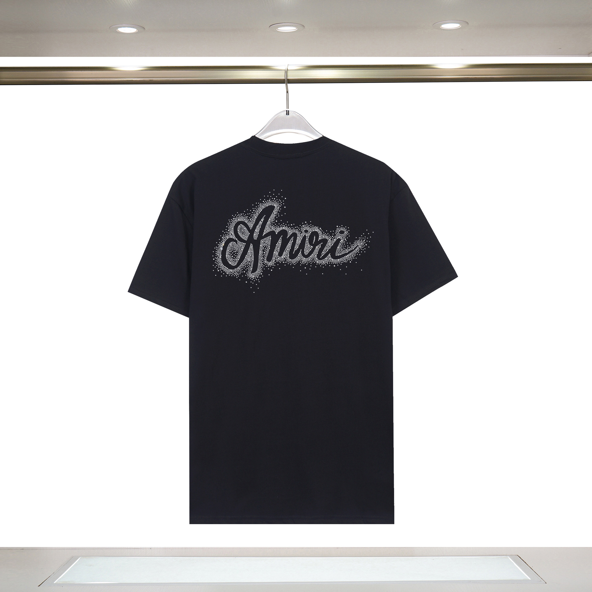 Amiri Cross-Border New AMIRI Letter Logo Hot Drilling Craft para hombres y mujeres camisetas de manga corta sueltas