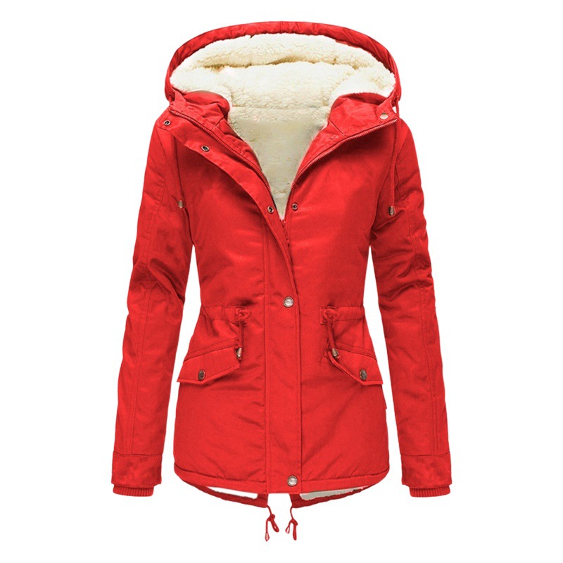2021 Amazon otoño e invierno nuevo abrigo de algodón acolchado de comercio exterior para mujer abrigo parka con capucha de color sólido para mujer abrigo grueso de algodón acolchado Abrigo acolchado de algodón con forro polar