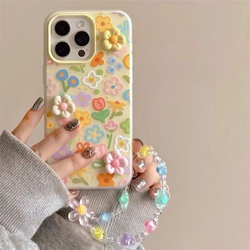 Las flores de dopamina de color estilo ins son adecuadas para Apple 16/15 funda para teléfono móvil iphone14 estéreo 16ProMax hembra