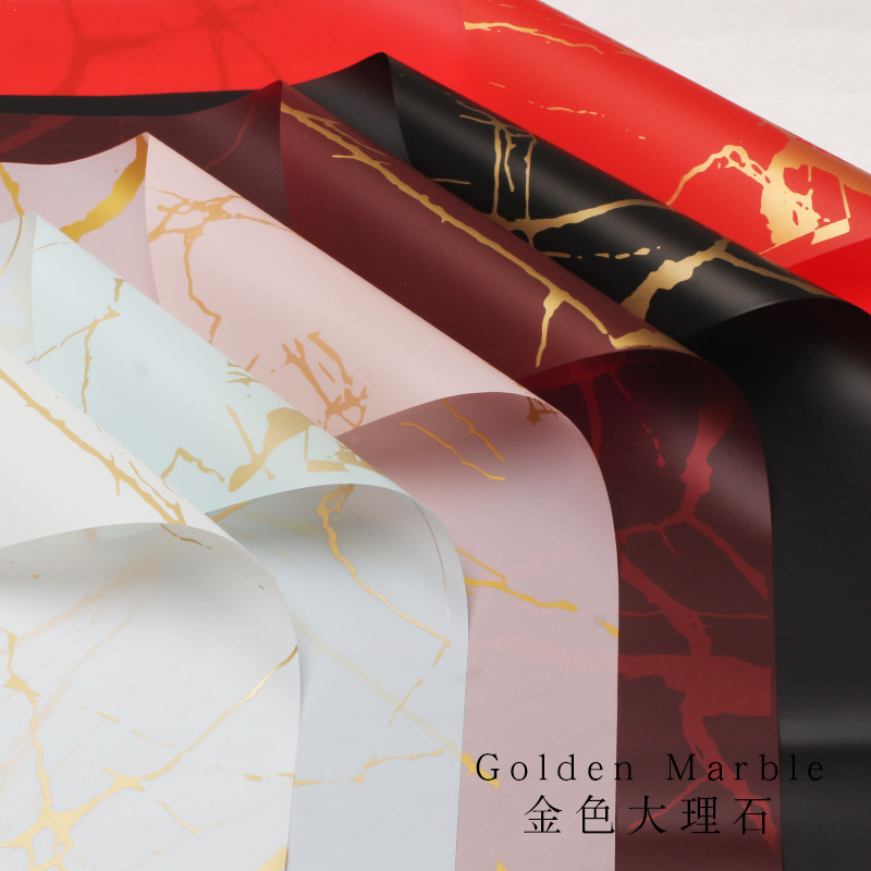 Patrón de mármol dorado Papel de embalaje de flores impermeable engrosado Papel mate Papel de embalaje de ramo Papel de embalaje Hansu al por mayor