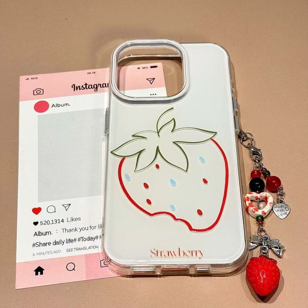 Ins líneas de estilo simple fresa para iphone16ProMax funda para teléfono 13 Apple 15Pro colgante 14 mujer