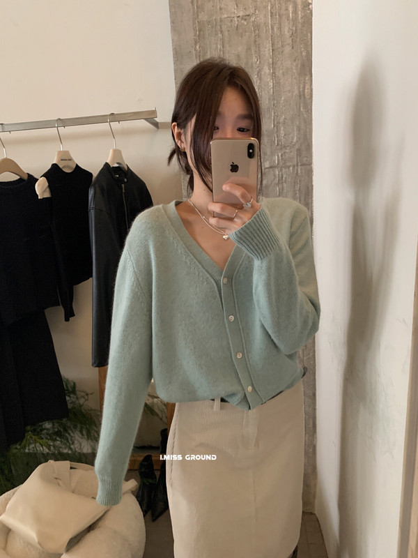 imiss 韩标！爆款多色V领兔绒2025新款女简约针织开衫(含5%羊毛)|undefined