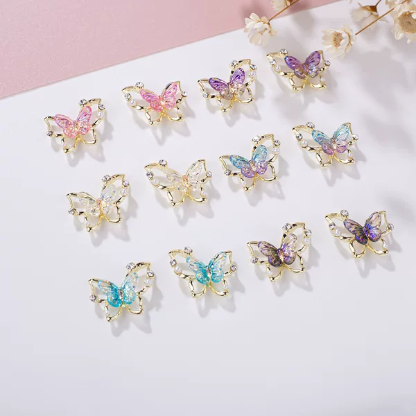 New Internet Red Butterfly Nail Art Jewelry Laser Ice Transparent Aurora Drill Fairy Nail Accessories Nail Art Butterfly Jewelry Drill
