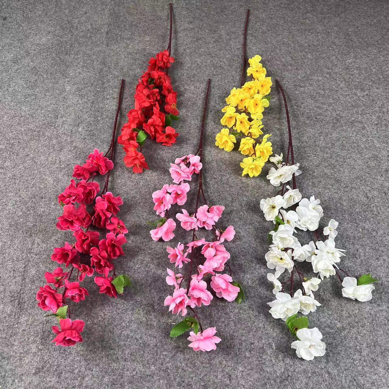 厂家批发 小单支桃花 装饰绢布假花枝仿真花人造桃花树装饰园林|ru